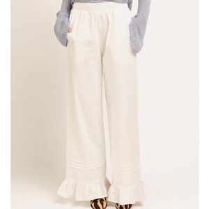 NWT Zoco White Ruffle Hem Wide-Leg Pants